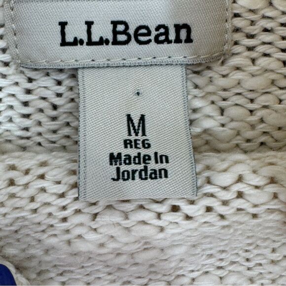 L.L. Bean Cotton Rolled Funnel Mock Neck Ragg Sweater Slub Knit Cream Medium - Picture 10 of 14